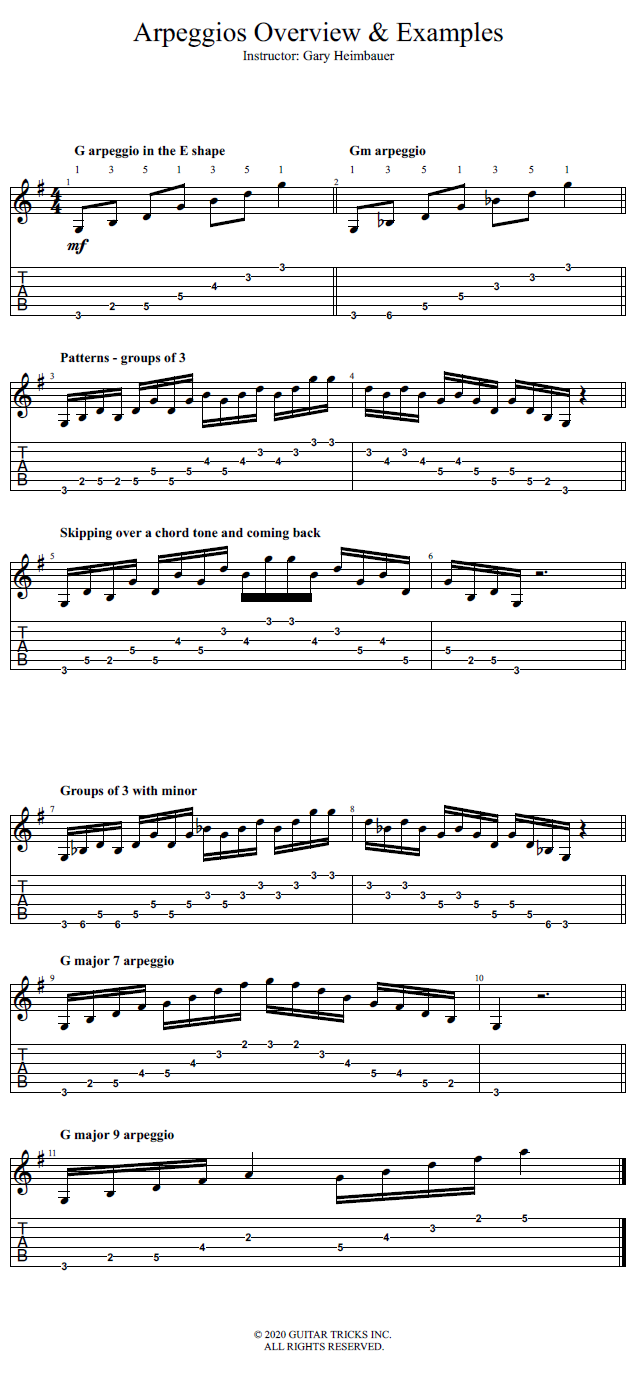 Arpeggios Overview & Examples song notation